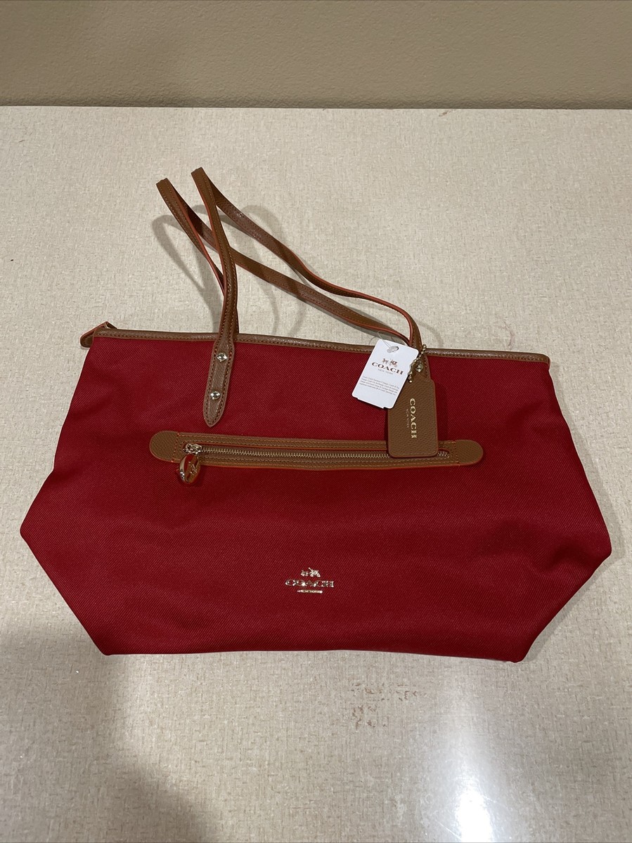 Coach Tote HandbagSignature Canvas Large Size Red Bag for Women