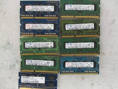 ASSORTED LAPTOP RAM 2GB 1Rx8 PC3-10600S 9 STICKS