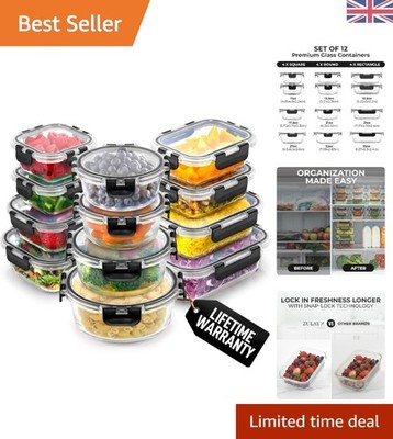 Komplette Meal Prep Lösung - 12 schwarze Borosilikatbehälter, auslaufsichere Deckel