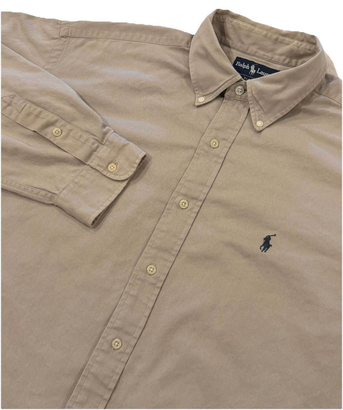 Ralph Lauren Men’s Shirt XL Blaire Tan Long Sleeve Button Down Khaki Black Pony