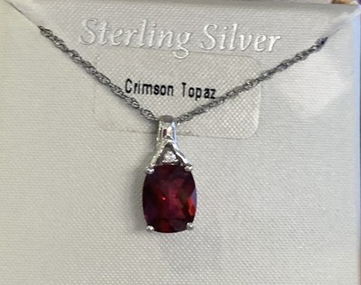 .925 Sterling Silber Halskette Kissenschliff Purpur Rottopas mit Kette Neu im Karton