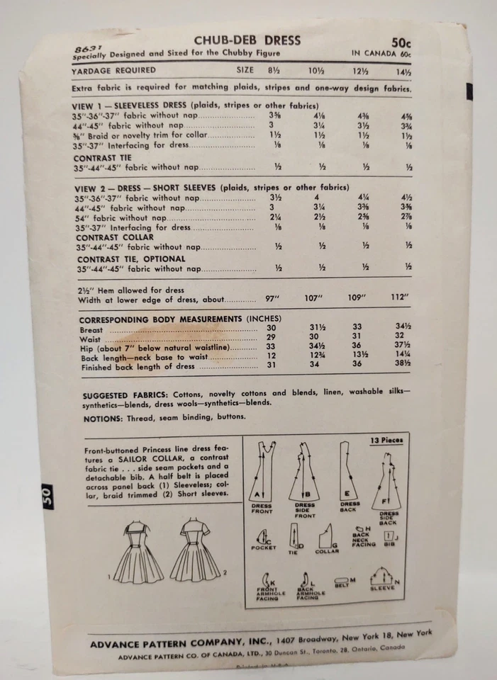 Vintage ADVANCE Chub Deb 12 1/2 Over BLOUSE & Skirt And Dress 8631 & 8735 - Image 3 of 4