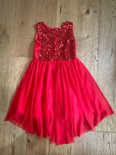Cat & Jack Girls Red Tulle Sparkly Sequin Hi Low Hem Dress Sz Xl 14/16 - Picture 3 of 4