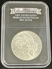 1881 Morgan Silver Dollar, Uncirculated in Holder