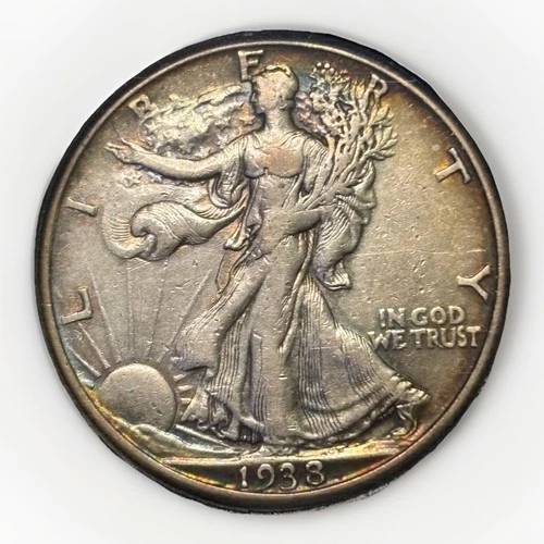 1938 D Walking Liberty Half Dollar – Album Toned – XF - Original Coin