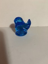 VTG Bluebird of Happiness Signed Leo Ward 1991 Blue Glass Bird Figurine 2" Tall