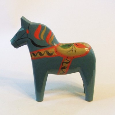 Blue 6.75 Inch Dala Horse Nils Olsson Hemslojd Sweden Label