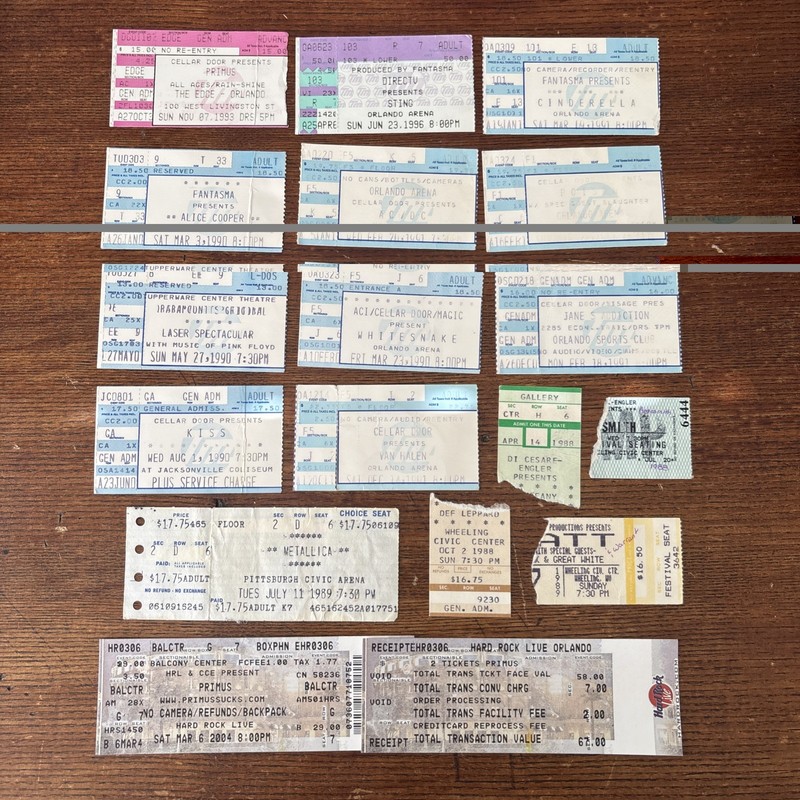 Lot of 18 Concert Ticket Stubs 1990s Van Halen Kiss Metallica Sting Primus AC/DC