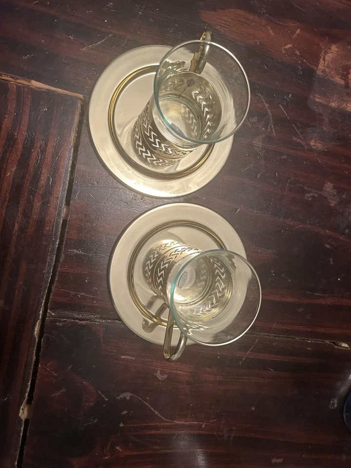 Juego de 2 tazas de café espresso Demitasse de vidrio y plástico excelente estado Foto 2 de 4