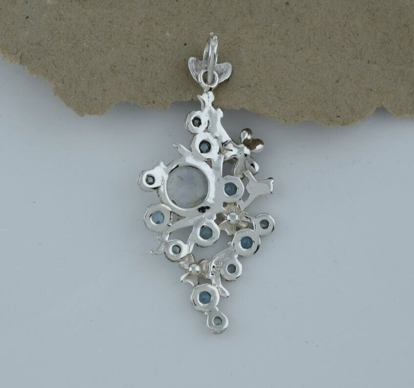 Pietra di luna arcobaleno appariscente pietra preziosa topazio blu argento... - Immagine 4 di 4