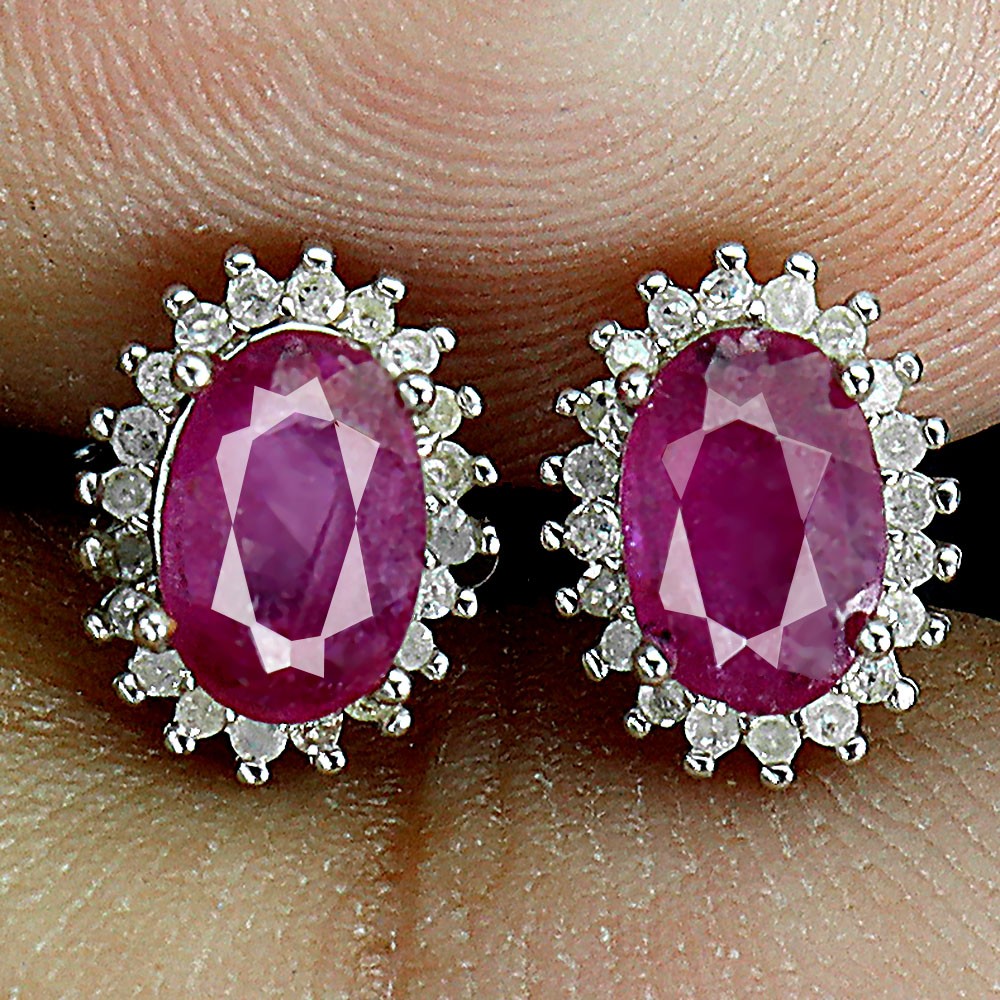 925 Sterling Silver Earrings Oval Ruby 6x4mm Diamond 40pcs Gemstone Jewelry