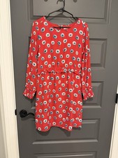 J. Crew Red Flower Dress Smocked Cuff Size S