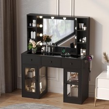 Vanity Desk with Mirror and Lights Glass Top Makeup Vanity Table