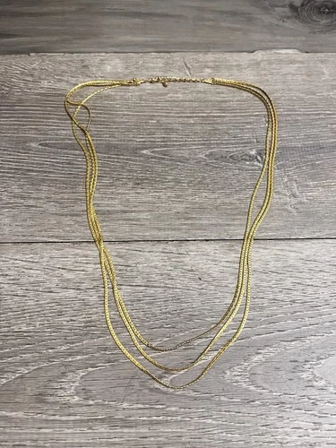 Gold Tone Multi Strand Chain Necklace 3 Strand 32” Costume Jewelry Vintage
