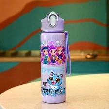 KPop Demon Hunters 700ml Gradient Water Bottle Straw Cup Portable for Girls