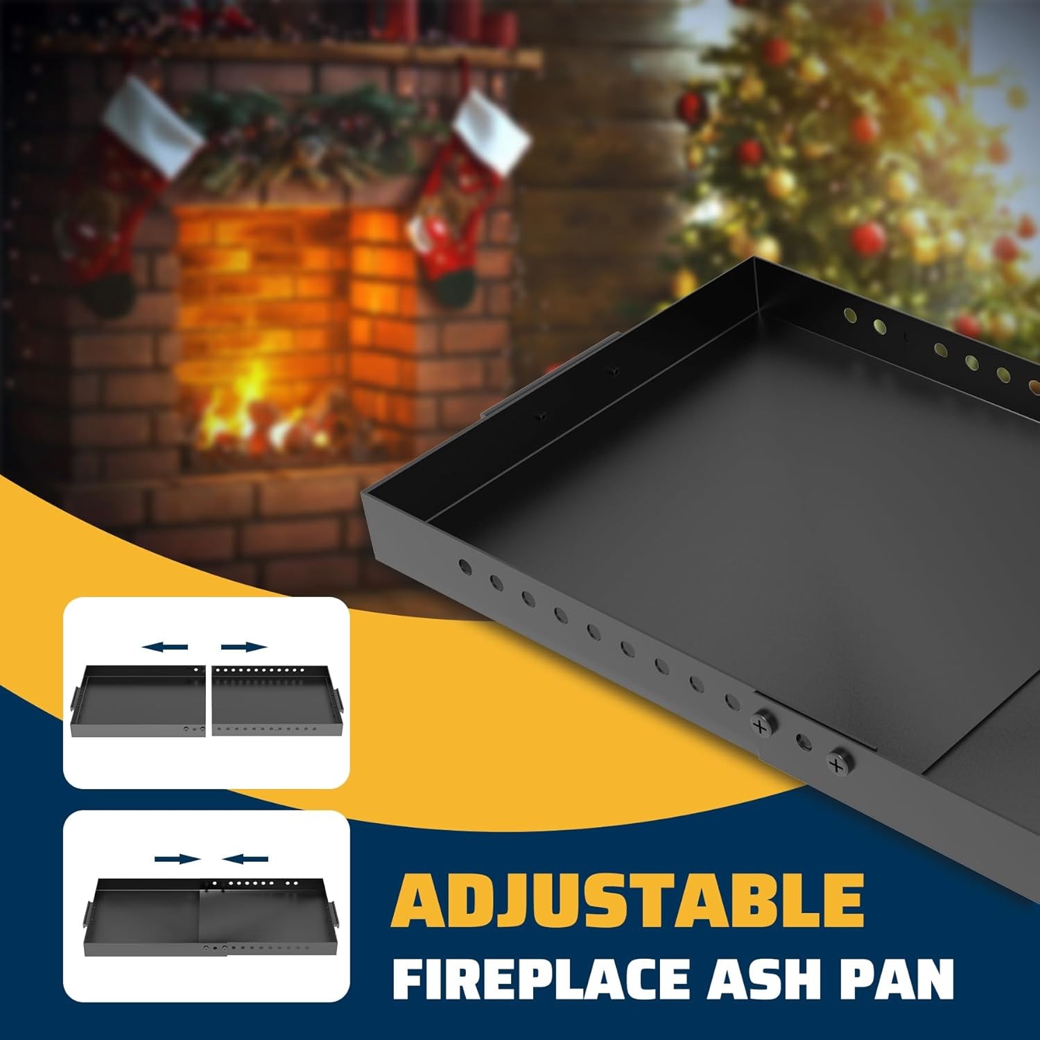 Rectangle Fireplace Tray Small Size,13" Front to Back Adjustable Ash Pan for... 