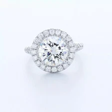 Side Stone Engagement Ring Halo Platinum 4.09 CT Round Lab-Grown Diamond E SI1