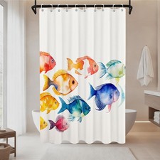 Fish Cute Shower Curtain Tropical Colorful Cartoon Ocean Creatures Theme Bath...