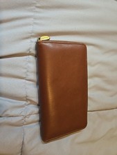 Longaberger Zip Around Leather Wallet Multi Compartment Brown 7  x 4  Womens Used