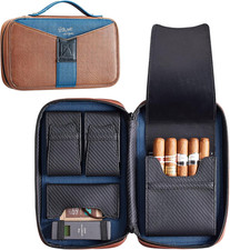 Elegant Handmade Leather Cigar Humidor Case for 5 Cigars - Brown