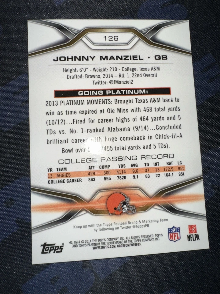 2014 Topps Platinum - Johnny Manziel #126 (RC) - Image 3 of 3