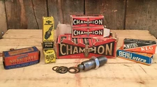 Vintage Mixed Lot 12 NOS Champion Spark Plugs & Misc Car Parts Auto Car Garage