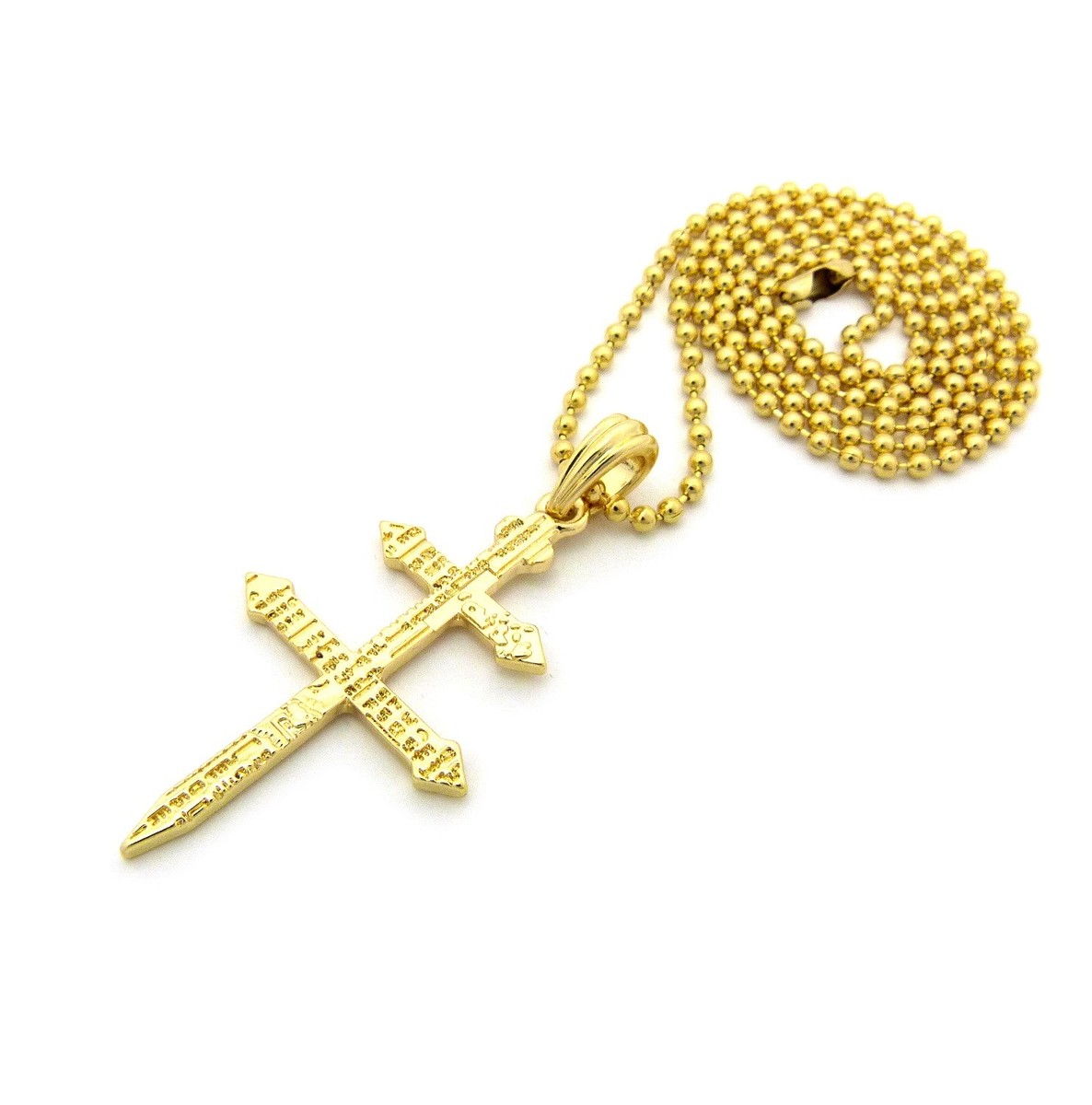 JAY-Z DUSSE DOUBLE CROSS PENDANT 14K GP GOLD CUBAN LINK CHAIN
