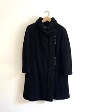 Holt Renfrew Women's Custom Bespoke Winter Coat Black Persian Lamb Trim Size M