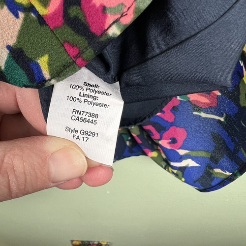 J Crew Sz 0 Navy Blue Floral Lined Crepe Fit Flare Printed Flutter Dress - Picture 4 of 7