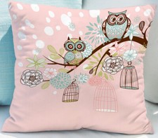 Floral Owl 17'' x 17'' Pillow Case  Cushion Cover