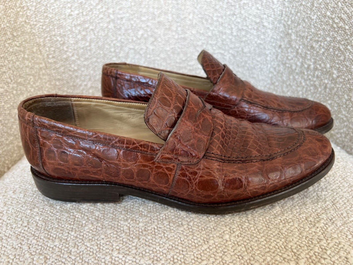 Peter Millar Dark Brown Crocodile Pattern Loafers Peter Millar Leather Dress Shoes Loafers. CROCODILE Leather  main image 2