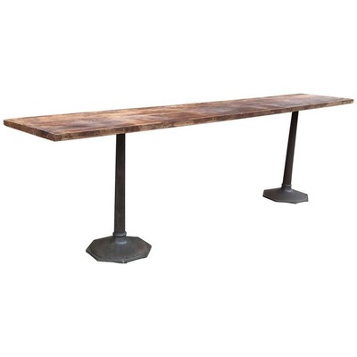 Custom Industrial Reclaimed Walnut And Cast Iron Console Table