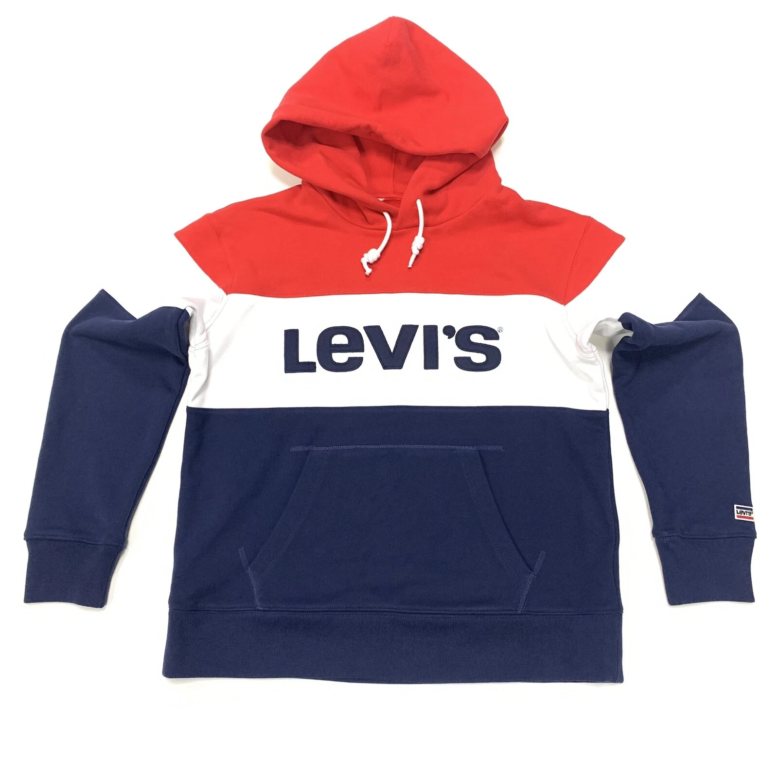 Levi’s Women's Sport Hoodie Raw Cut Colour Block in Red/Navy/White Size M