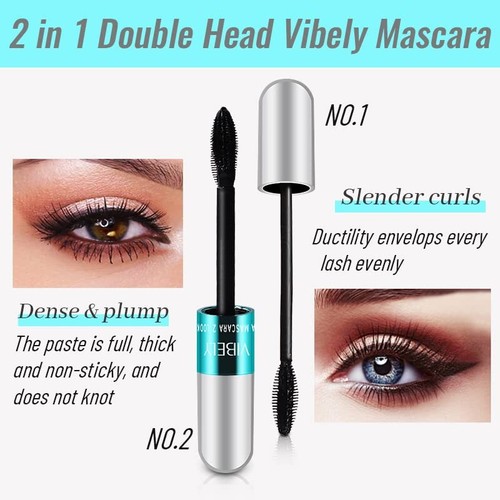 Vibely Mascara 5X Longer Waterproof, 2 In 1 4D Silk Fiber Lash Mascara, Lash Cos - Picture 3 of 8