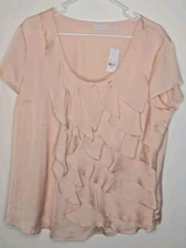 Womens Pink Ruffle Blouse New york and company top Size XL