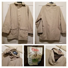 Orvis Jacket Mens Medium Bown Khaki Hooded Outdoor Fishing Trout Safari Coat