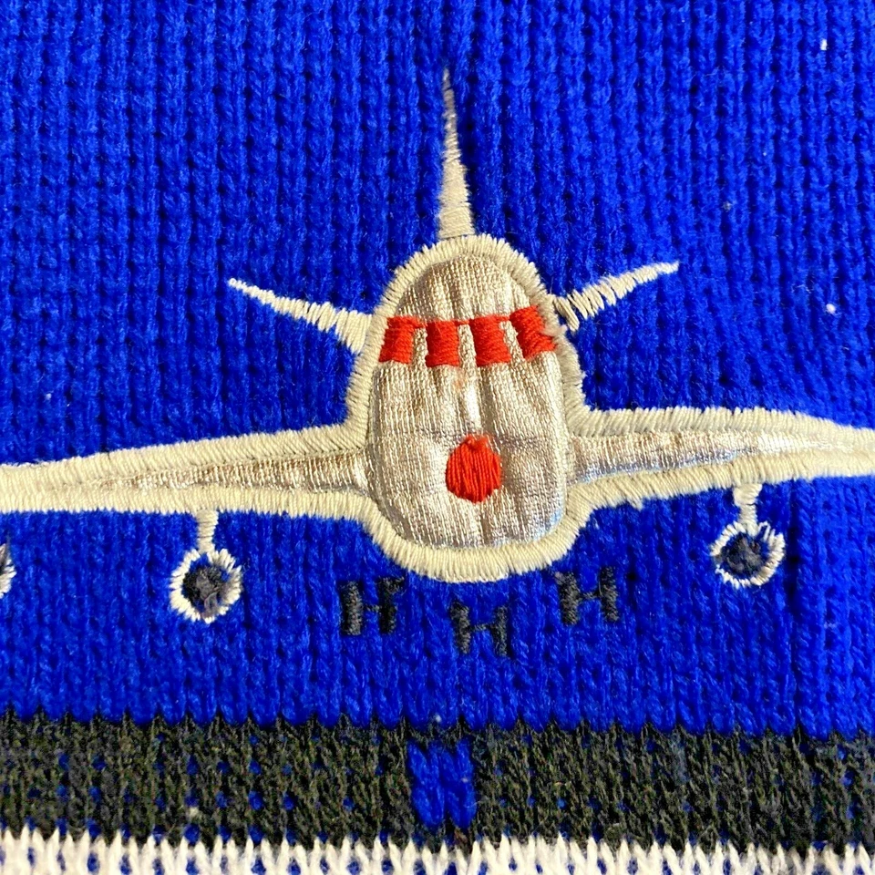 Suéter Hot Fudge Niños Niños 4 5 Top Blanco Azul Aterrizaje Avión De Colección Años 90 Foto 3 de 4