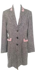 Vertigo Paris Made In France Grey Wool Blend Coat With Pink Velvet Trim Uk M