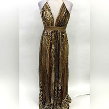 Fashion Nova Maxi Designer Women's Black/Gold-Tone Semi-Formal Dress - Size M