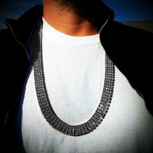 Hip Hop Style Silver PT Iced 4 Row Simulated Diamond 20" Pharaoh Chain Necklace - Picture 4 of 6