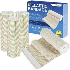 Elastic Bandage Wrap 6" Wide x 15 Feet 4 Pack Cotton Compression Bandages 
