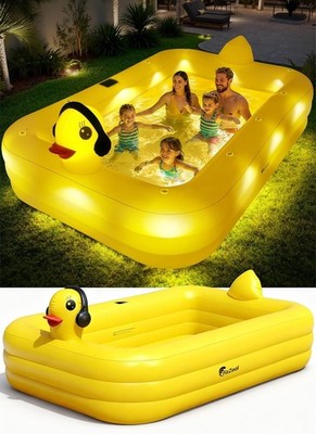 FizZeal Inflatable Pool with Lights,Solar Duck Inflatable Swimming Pool for Kid,