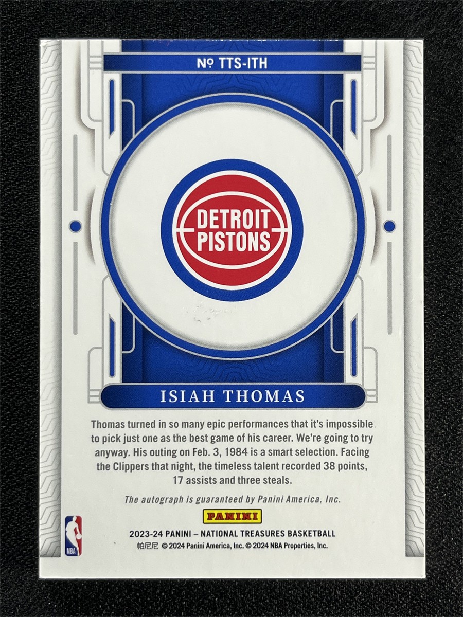 2023-24 Panini National Treasures Isiah Thomas Timeless Talents Auto Pistons /35 view 2