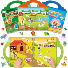 3 Pack Reusable Sticker Books for Toddlers 2-4 Years, Travel Toys