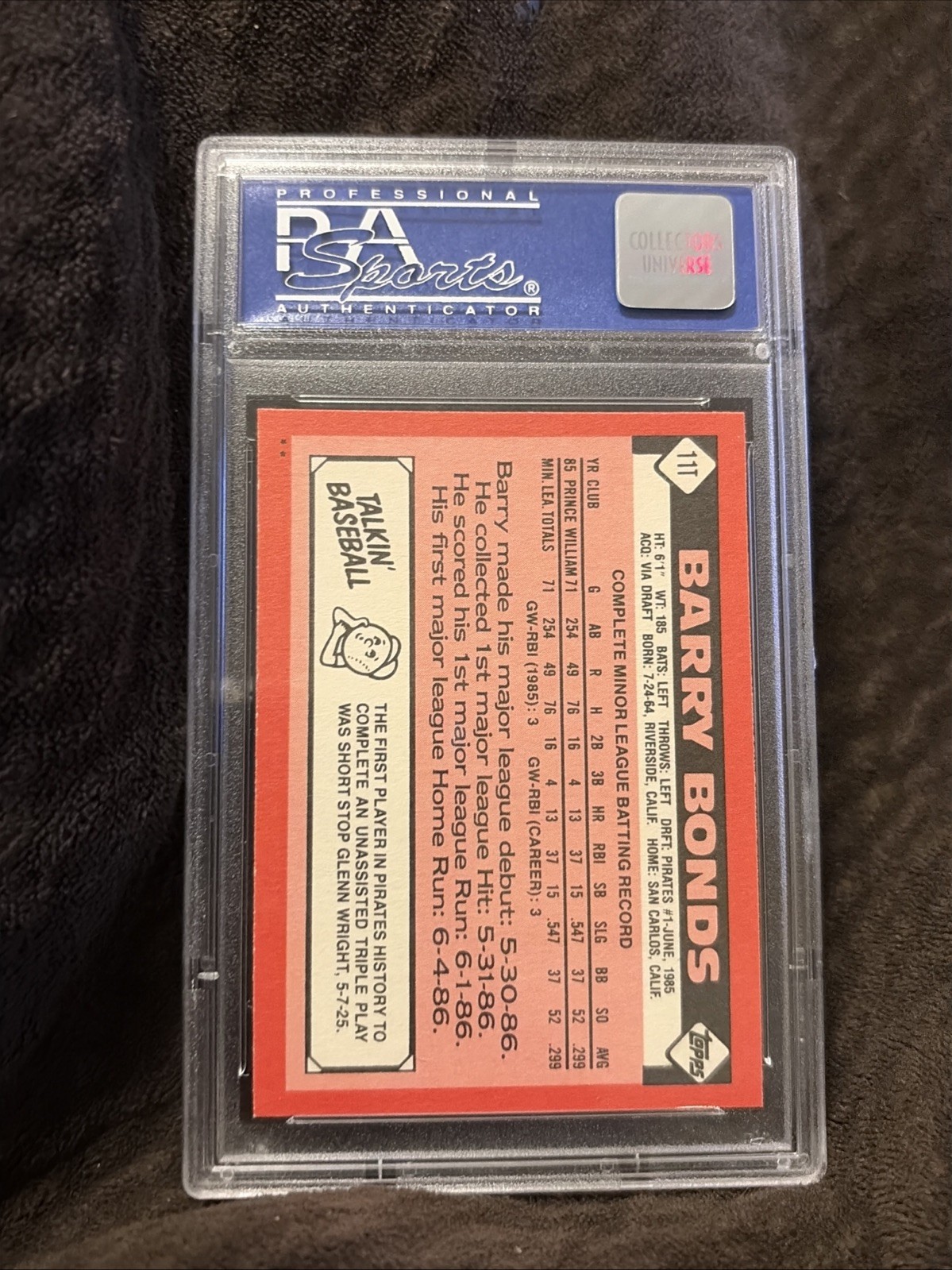1986 Topps Traded Barry Bonds #11T PSA MT 9 view 5