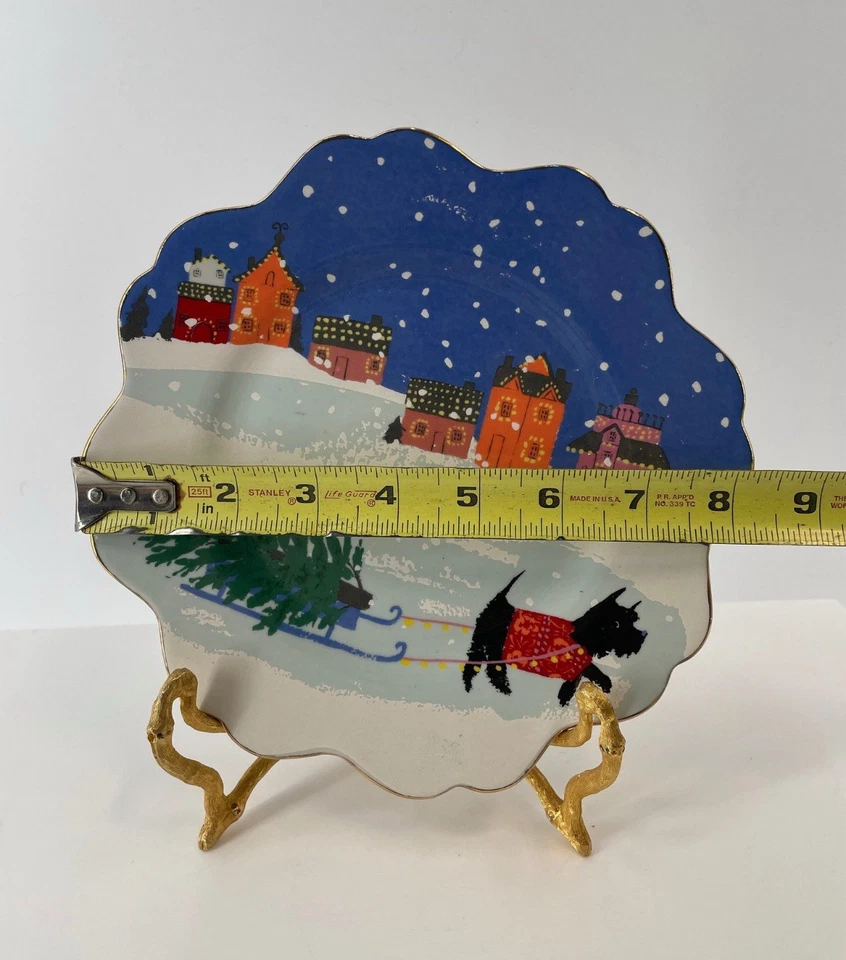 RARO NUEVO CON ETIQUETAS Plato Anthropologie EMILY ISABELLA Navidad Scottie Perro Árbol Plato Foto 2 de 3