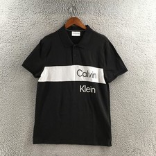 Calvin Klein Regular Fit Polo Shirt Mens XL Black Striped Short Sleeve Collared