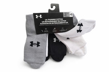Under Armour Unisex Large Training Cotton Crew Socks 6 Pack Steel White Black
