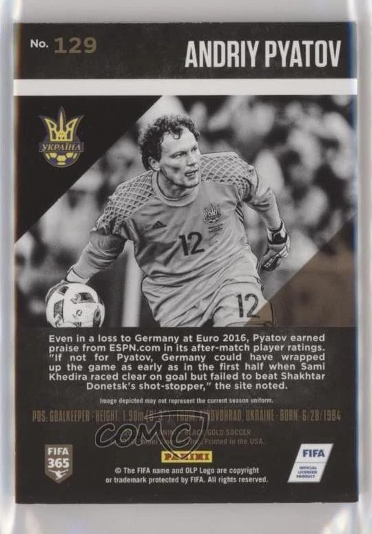 2016-17 Panini Black Gold Andriy Pyatov #129 - Image 2 of 2