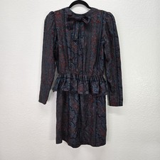 VTG Miss D Oscar de la Renta 1980s Paisley Peplum Dress Ruffle Bow Size 4 Silk